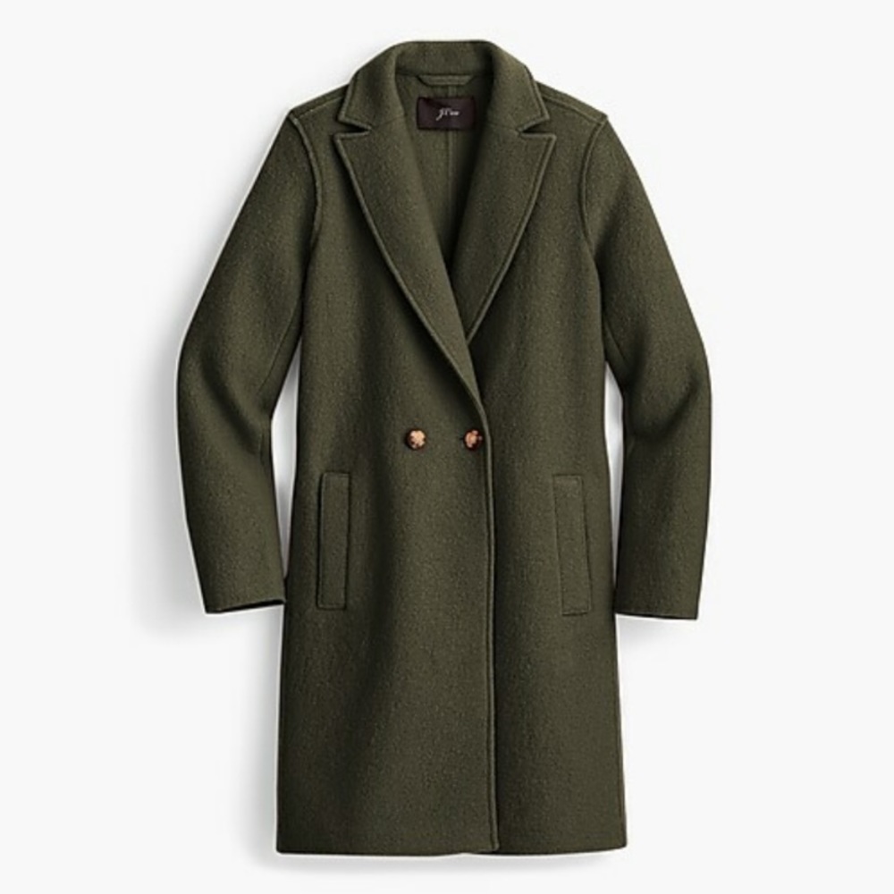 J Crew Daphne Boiled Wool Topcoat Coat, Moss Green